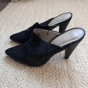 Black snakeskin heels, size 8